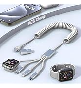 100W Multi Charging Cable for Apple Watch Charger-4 in 2 Portable Apple Watch iPhone 15 Charging ...