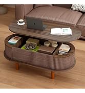 Ywin Oval Lift Top Coffee Table with Storage, 40" Mid Century Modern Fluted Center Table with Hid...