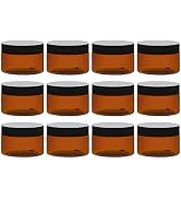 TUZAZO 4 Oz Amber Plastic Cosmetic Jars Leak Proof Small Container with lids for Cream, Lotion, P...