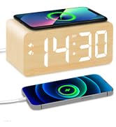 URAYCO Wooden Digital Alarm Clock, 10W Fast Wireless Charger Station &amp; USB Charging Port, with St...