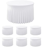 White Spandex Round Table Cloths for 60in Wedding Table, 5ft Fitted Stretch Table Skirts 120 Inch...