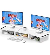 Zimilar Dual Monitor Stand Riser, Monitor Stand with Adjustable Length and Angle, Wood Monitor St...