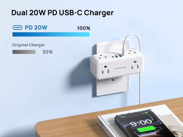 outlet splitter with pd 20w usb c