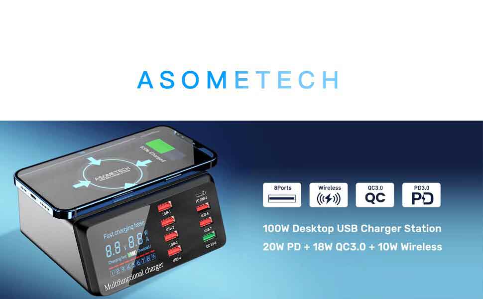 Desktop Multiple Port USB C Charger Hub Wireless Fast Charging Station