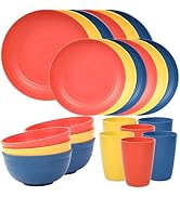 Quatish 24 Piece Plates and Bowls Sets of 6, Unbreakable Wheat Straw Dinnerware Sets, Plastic Dis...