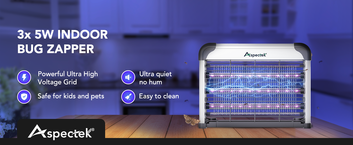 Aspectek indoor electric bug zapper with high voltage grid, child-safe and pet-safe insect killer