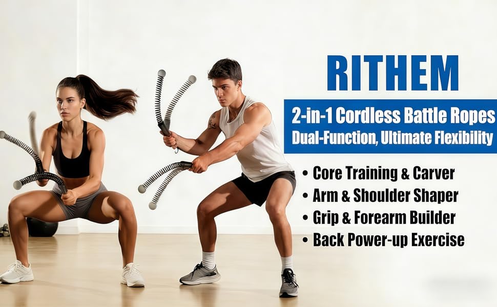 2-in-1 Ropeless Battle Ropes (2-Pack), Adjustable to Resistance Training Stick