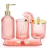 Haturi Bathroom Accessories Set, 4 Pcs Pink Glass Bathroom Accessories Sets Complete w/Lotion Soa...
