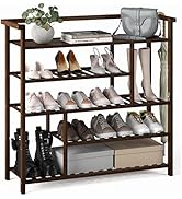 Fibogollo Shoe Rack, 5 Tier Bamboo Shoe Shelf, Shoe Organizers with Spacious Top, Large Shoes Rac...