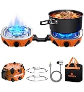FUNYKICH 2-Burner Foldable Camping Stove with Carrying Bag, Portable Propane Camp Stove with Adju...