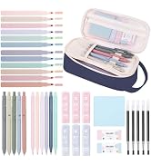 SKYDUE Cute School Supplies 38 PCS, Pencil Case with 12 Pastel Highlighters, 5 Black Gel Pens, Me...