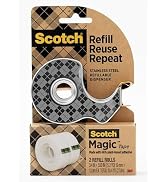 Scotch Stainless Steel Refillable Dispenser and 2 Rolls of Scotch Magic Tape with 66% Plant Based...