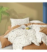 LEMIROE Burnt Orange Floral Cotton Comforter Queen Size - Delicate Tiny Flowers and Gray Branches...
