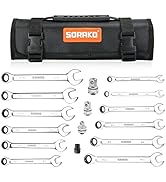 SORAKO 12 Piece Ratcheting Wrench Set, SAE 1/4-13/16 Chrome Vanadium Steel Wrenches, Combination ...