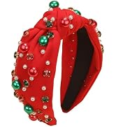 Mdscve Christmas Head Bands for Women's Hair Knotted Headband With Pearl Rhinestone Hair Bands fo...