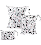 ALVABABY 3pcs Baby Cloth Diaper Wet Dry Bags Waterproof Reusable with Two Pockets Travel Beach Po...