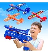 LJZJ 3 Pack Airplane Launcher Toys, 2 Flight Modes LED Foam Glider Catapult Plane, Outdoor Flying...