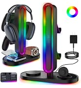RGB Headset Stand with Wireless Charger, 8-in-1 Charging Station for iPhone, Samsung, Apple Watch...