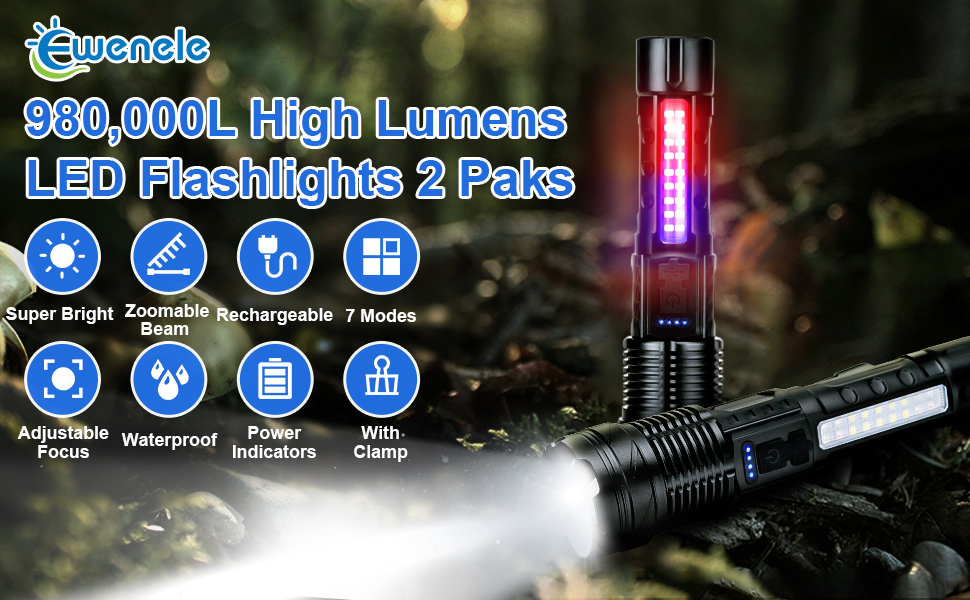Rechargeable Flashlights High Lumens 2 Packs