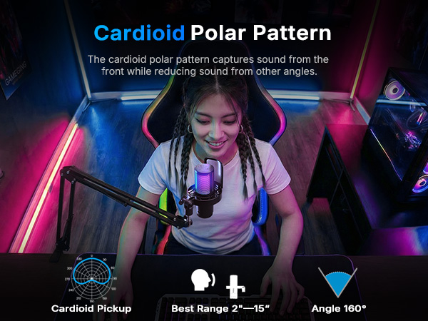 wireless gaming usb microphone for pc,noise cancelling cardioid mic