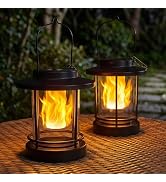 Springwind Solar Lanterns Outdoor Waterproof 2 Pack Flickering Flame Solar Hanging Lights, 7.4“ L...