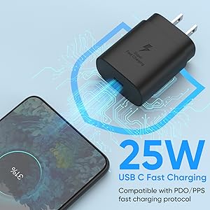 25W USB C Wall Charger Super Fast Charging &amp;amp; 3.3+6.6FT USB C to C Charger Cable for Samsung Phone