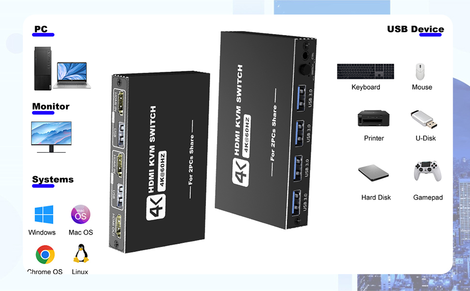 KVM Switch 1 Monitors 2 Computers