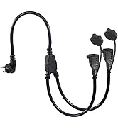 2FT Outdoor Power Extension Cord 2 Way Splitter - Black Flat Wall Plug Short 3 Prong Y Splitte Ex...