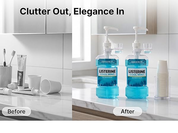 Dispenser Pumps for Listerine 1 or 1.5 Liter Mouthwash Bottles with Cup Holders