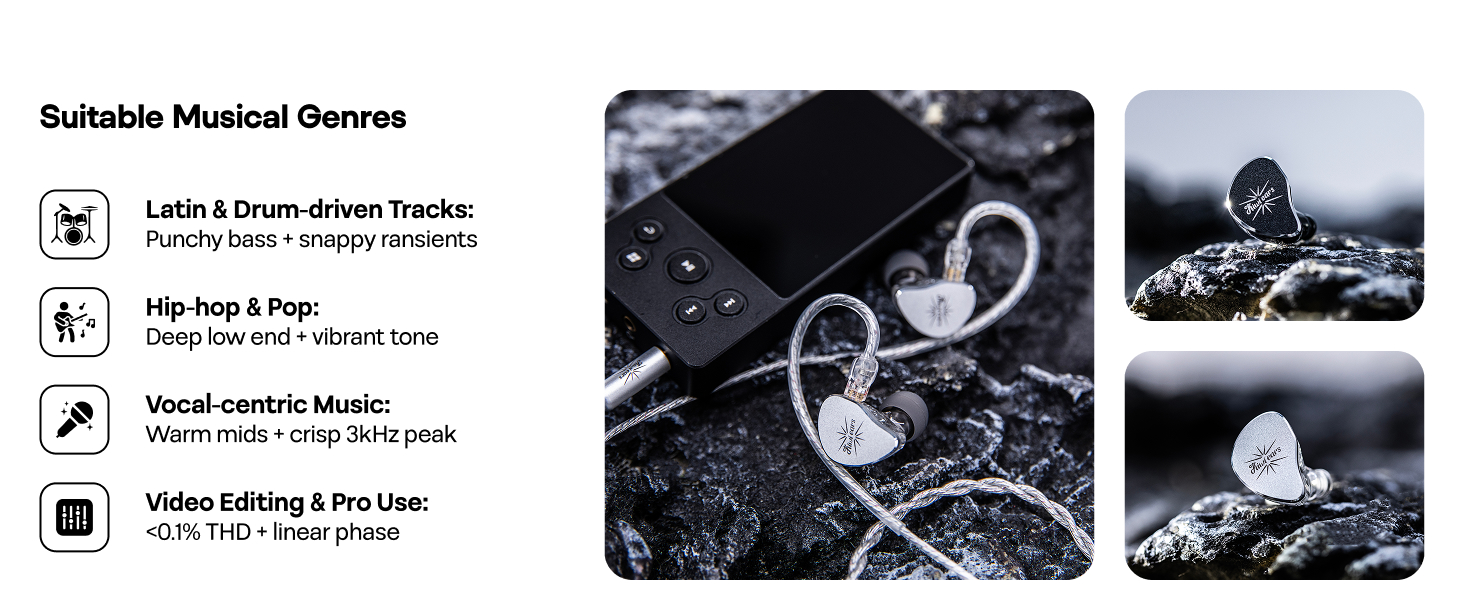 Linsoul Kiwi Ears Belle 10mm DLC Dynamic Driver in-Ear Monitor, HiFi Wired Earbuds