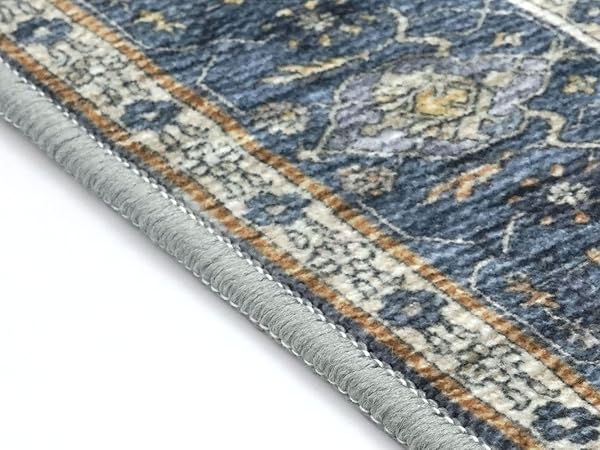 Floral Distressed Print Blue Beige Area Runner Rug