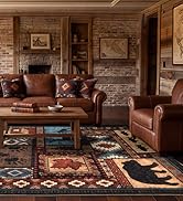 YIHOUSE Rustic Cabin Area Rug 5x7,Machine Washable Lodge Bear Rug,Non-Slip Low Pile Print Pattern...