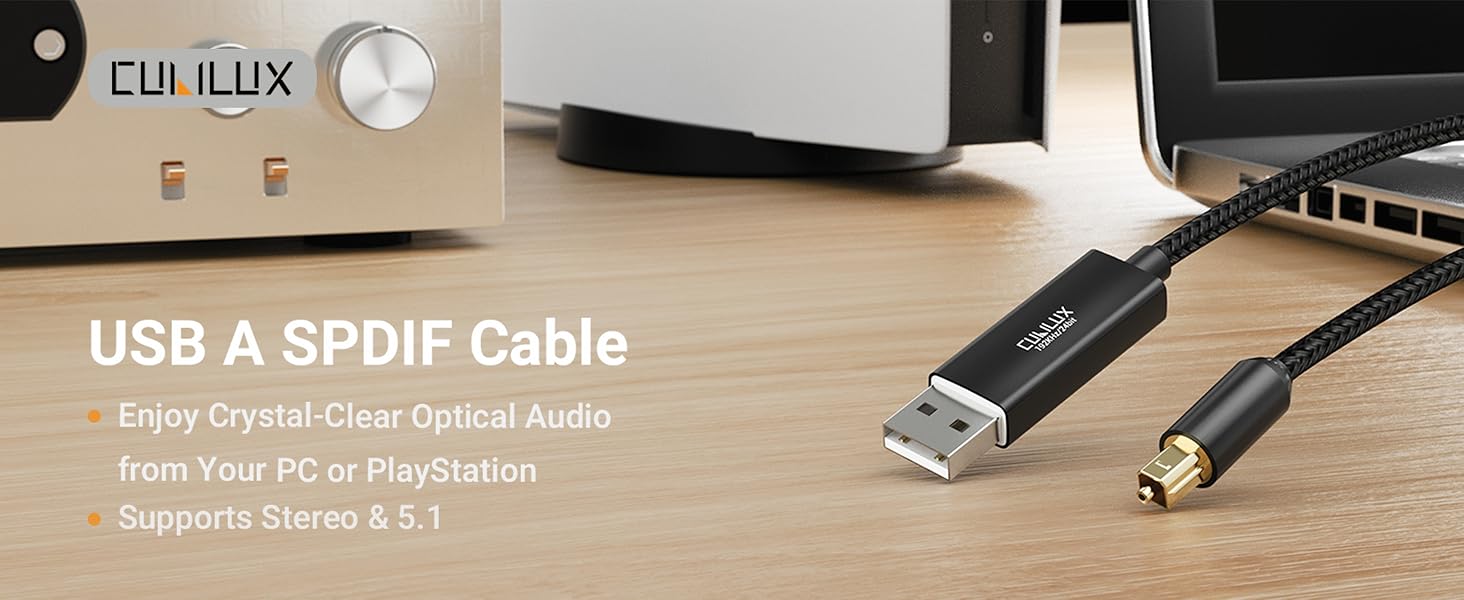 USB A to TOSLINK Optical Audio Cable