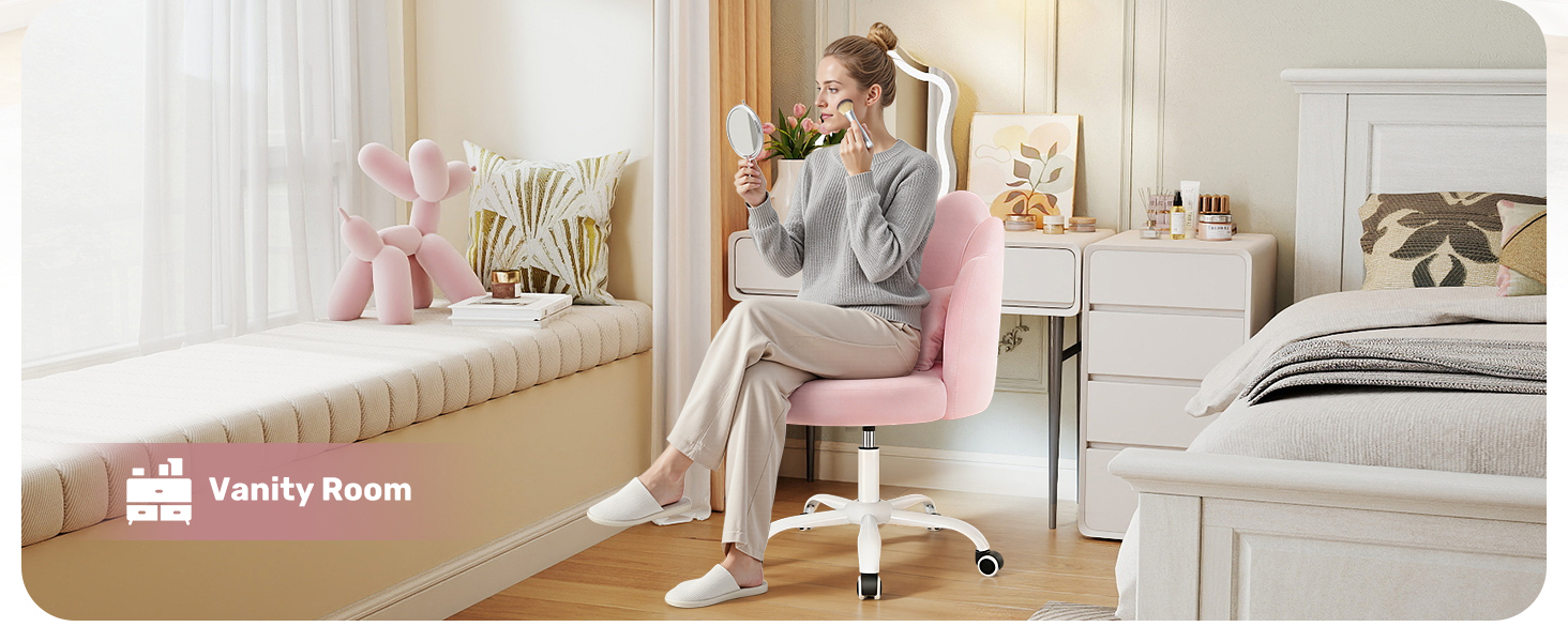 makeup chair for vanity, rolling vanity chair for makeup room, cute rolling chair