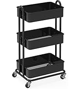 SimpleHouseware Heavy Duty 3-Tier Metal Utility Rolling Cart, Black