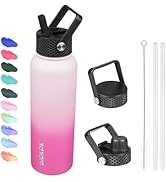 BJPKPK Insulated Water Bottles with Straw Lid, 40oz Stainless Steel Water Bottles with 3 Lids, La...