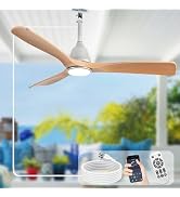 Depuley Plug-in Ceiling Fans with Light: 52 Inch Outdoor Ceiling Fans with Remote/APP Control - 6...