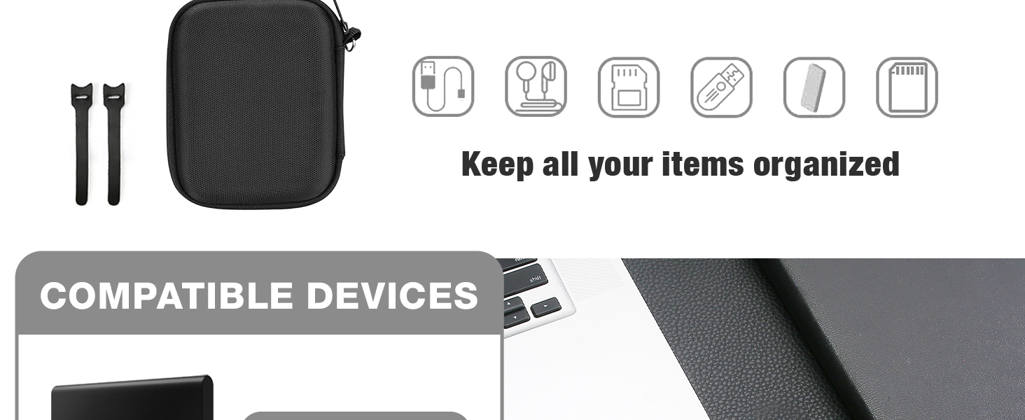 ProCase Hard Carrying Case Portable SSD with 2 Cable Ties