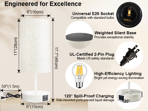 upgrade side plug in bedside table lamp e26