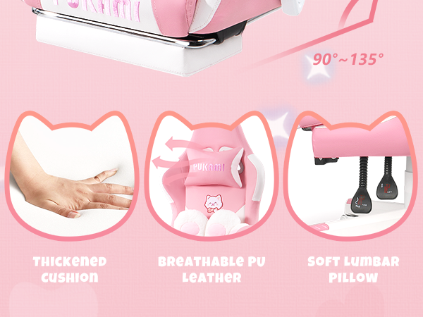 Gaming Chair with Cat Ears and Cat Paw Lumbar Cushion, Cute Ergonomic Gaming Computer Desk Chair