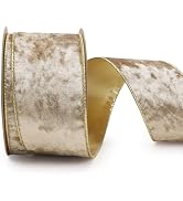 LaRibbons Christmas Ribbon Wired Camel Velvet Ribbons Khaki Crushed Christmas Ribbon for Gift Wra...