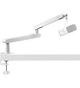 IXTECH White Microphone Boom Arm Stand Low Profile Boom Arm Adjustable Mic Stand with Built In Ca...