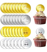 32 Pieces Acrylic Cupcake Toppers Happy Birthday Cake Disc Mirror Happy Father's Day Cupcake Topp...