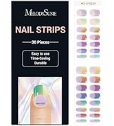 MelodySusie 30PCS Semi Cured Gel Nail Strips (Rainbow Chrome French Tips), Works with Nail lamp, ...