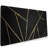 Gaming Mouse Pad 35.4×15.7 Inch XXXL with Stitched Edges Extended Waterproof Gold Line Black Geom...