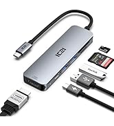 USB-C hub 4K 60Hz HDMI, ICZI 6-in-1 USB C to HDMI USB C Adaptor with HDMI, 2 USB 3.0 Ports, SD/TF...