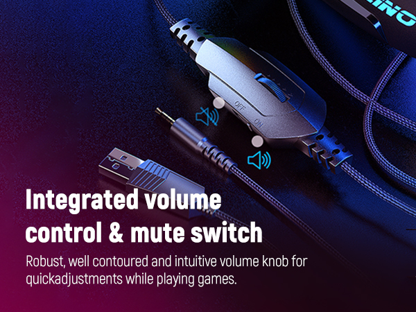 Gaming mouse with integrated volume control and mute switch. Features a contoured volume knob for quick adjustments during gameplay.