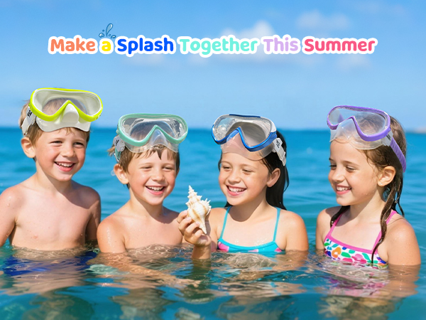 Kids Goggles with Nose Cover Kids Swim Goggles180° Clear View Snorkel Diving Mask for 5-15 Anti-Fog