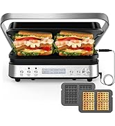 Panini Press Grill Sandwich Maker with Removable Plates, Cattleman Cuisine 6 in 1 Indoor Grill wi...