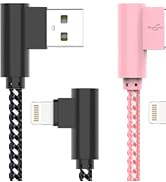iPhone Charger 10FT Lightning Cable [Apple MFi Certified] Right Angle 3 Pack 90 Degree Nylon Brai...